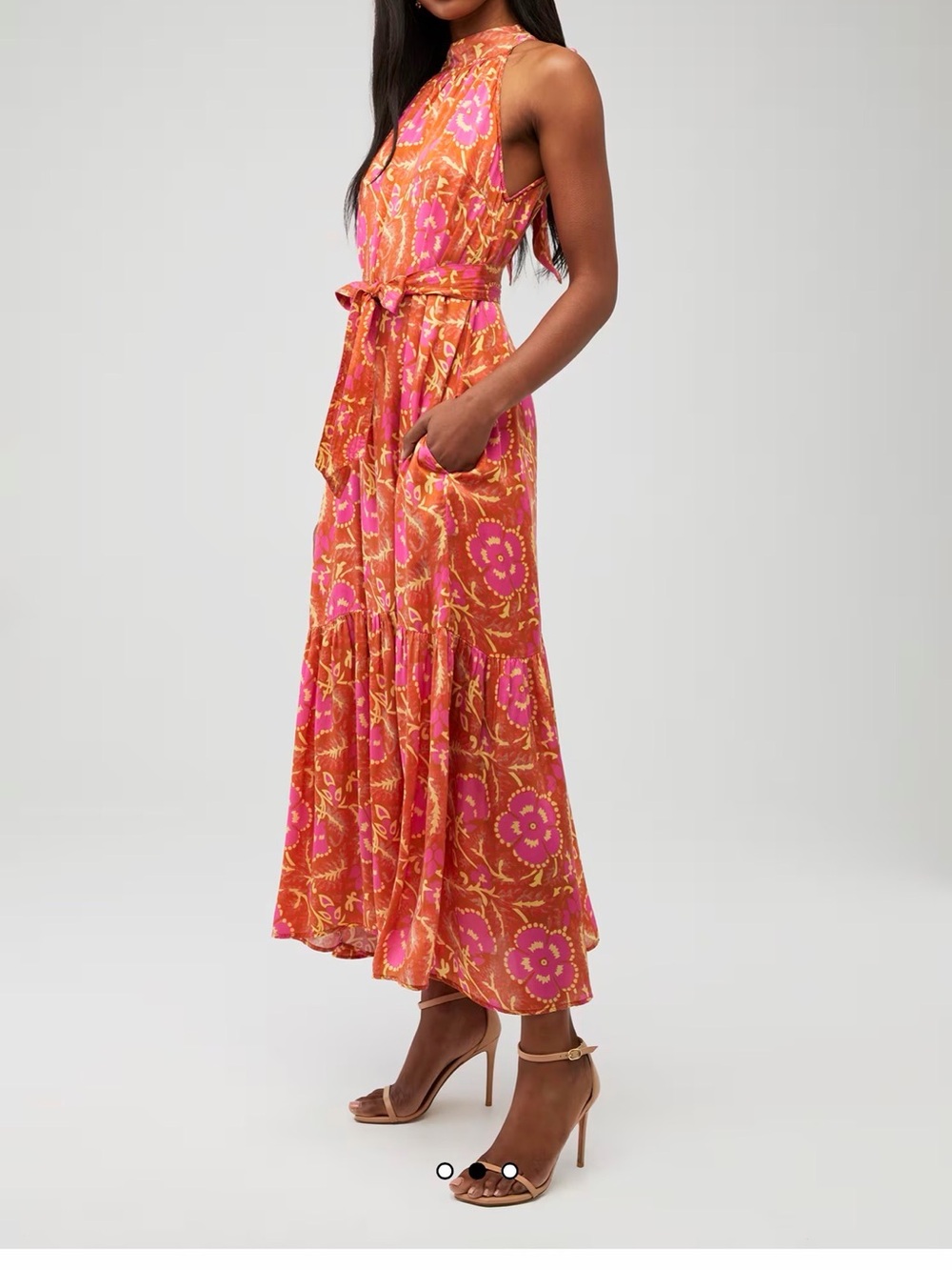 Cleobella Luella Pink & Orange Halter Maxi Dress with Tie Waist - Picture 2 of 7